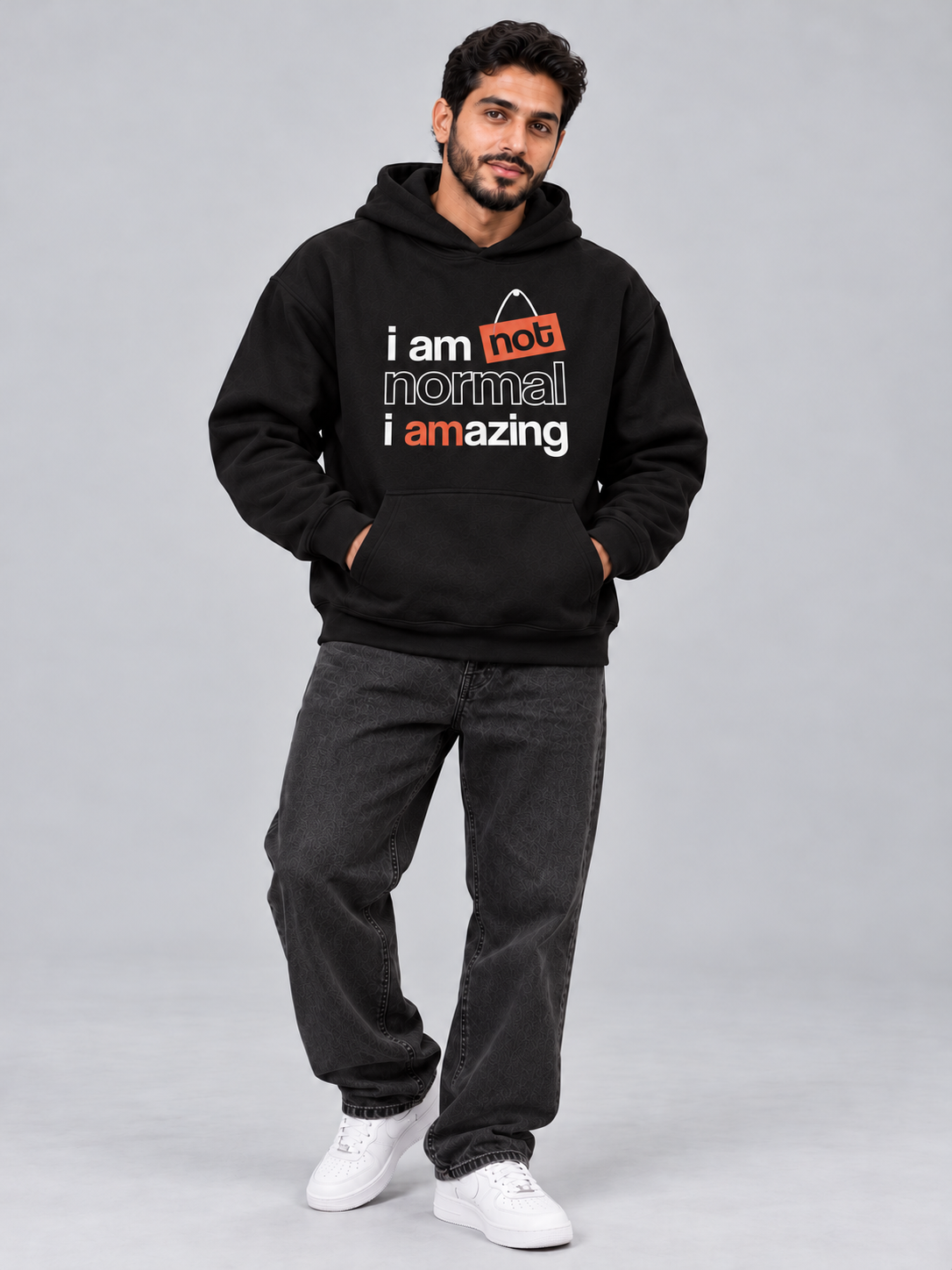 I Am Not Normal Oversized Black Hoodie