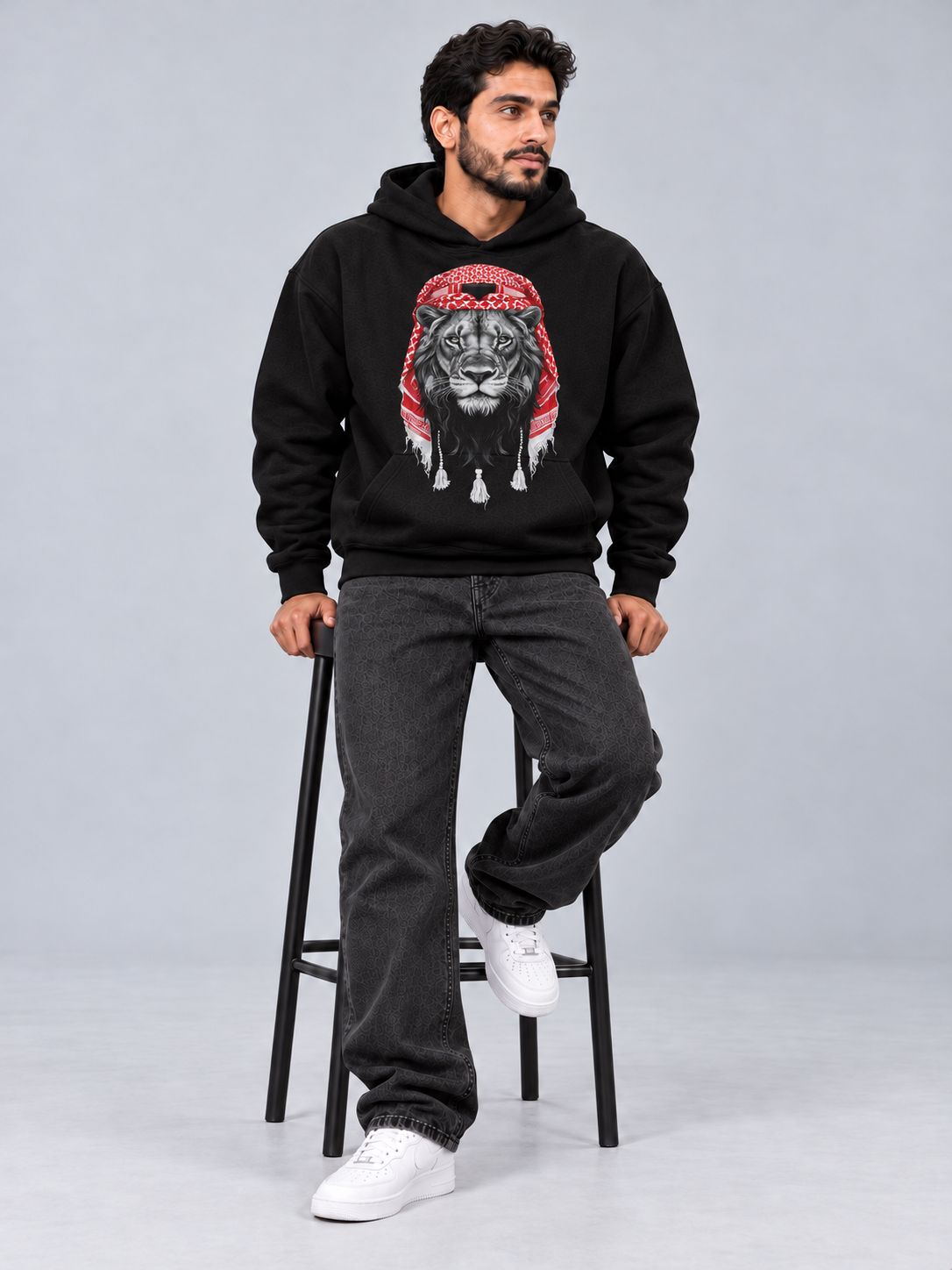 Arabic Lion Oversized Black Hoodie
