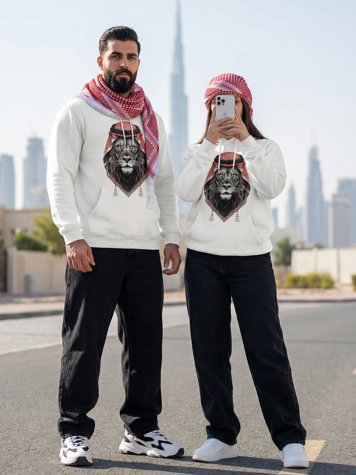 Arabic Lion V2 - White Couple Hoodies