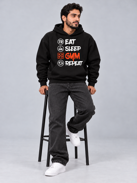Eat Sleep Gym Repeat Oversized Black Hoodie