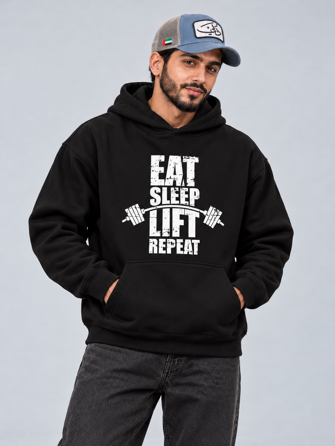 Eat Sleep Lift Repeat Oversized Black Hoodie