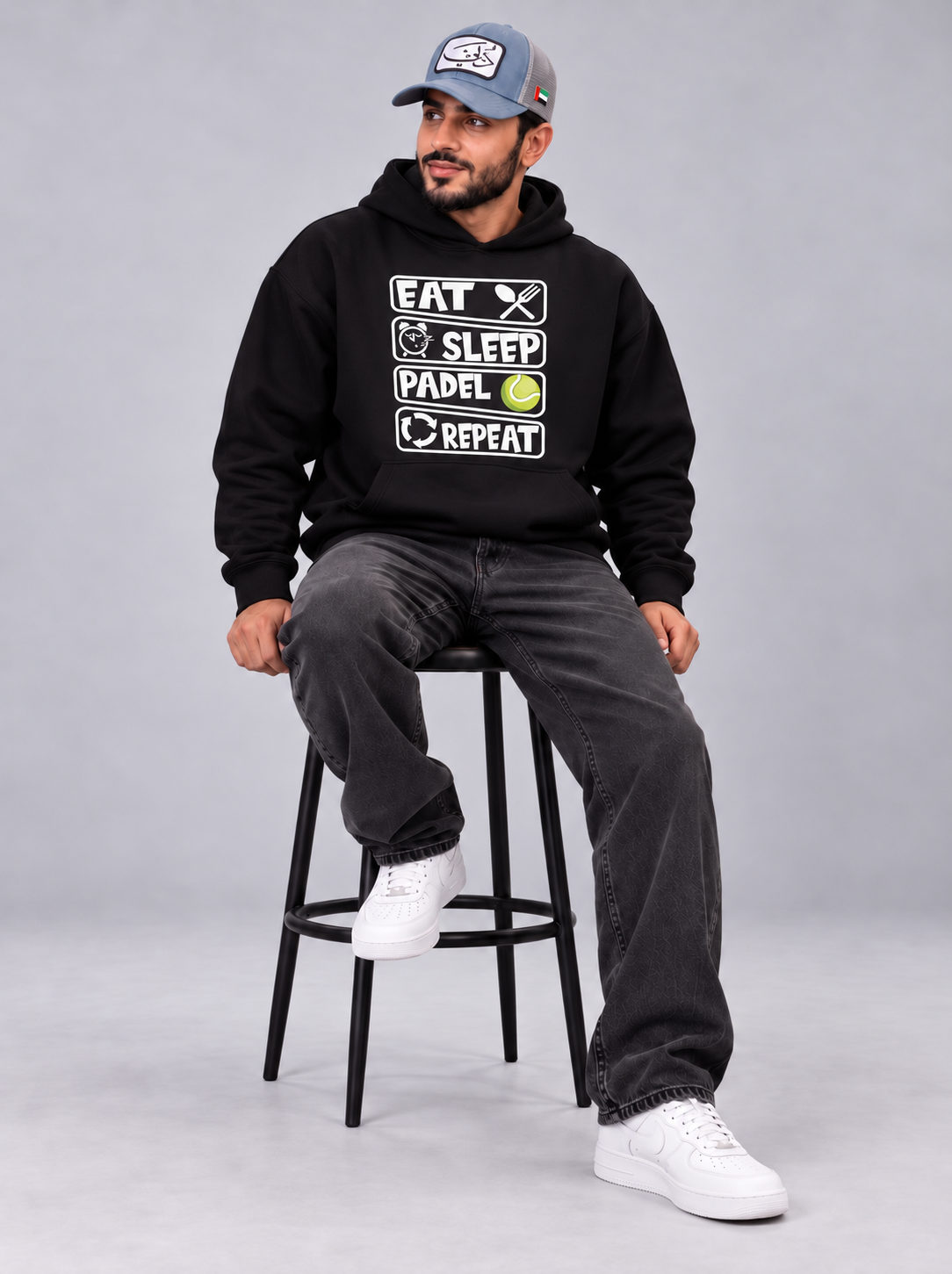 Eat Sleep Padel Repeat Oversized Black Hoodie