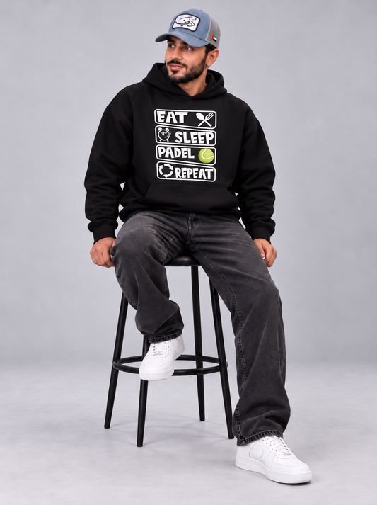 Eat Sleep Padel Repeat Oversized Black Hoodie