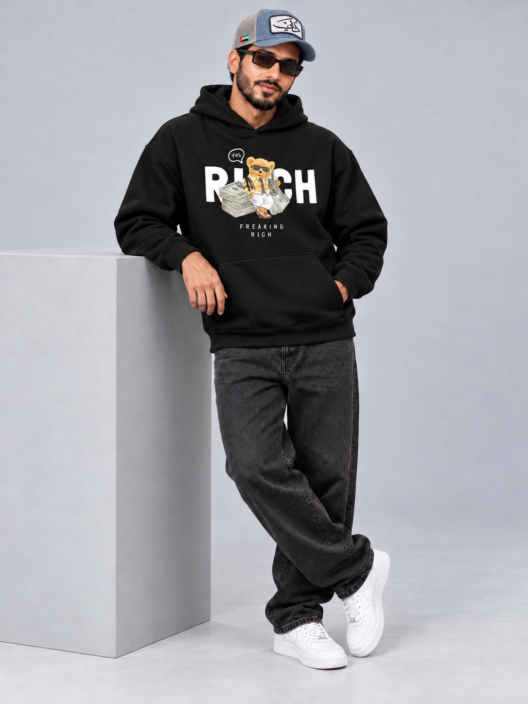 Freaking Rich Oversized Black Hoodie