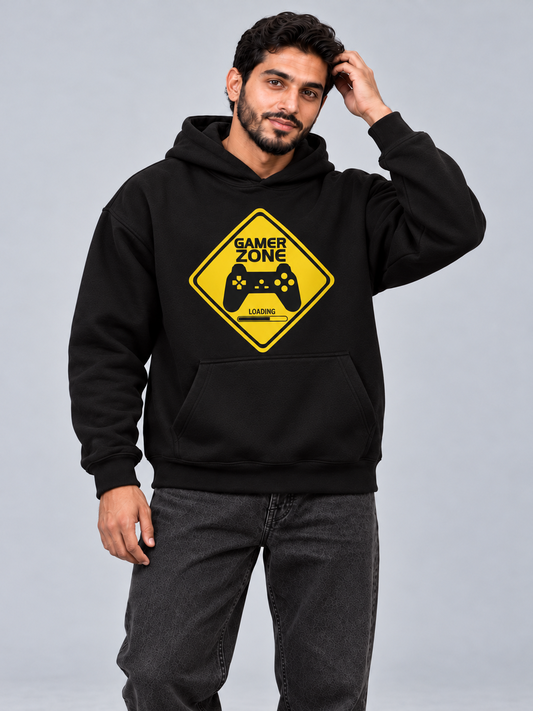 Gamer Zone Oversized Black Hoodie