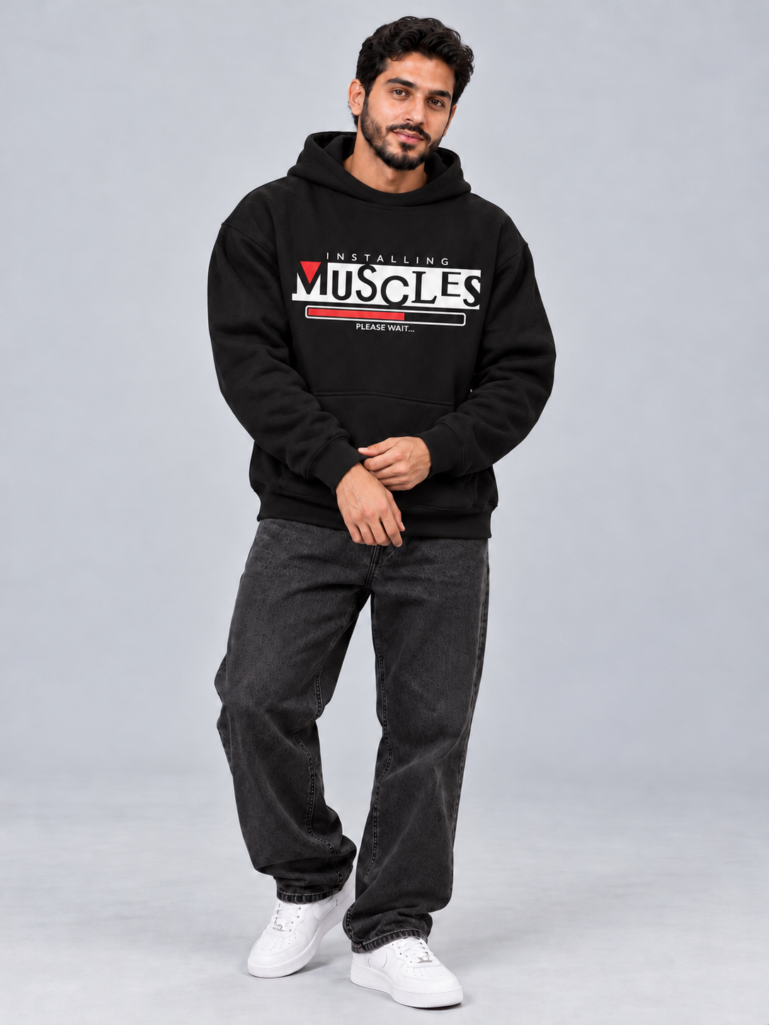 Installing Muscles Oversized Black Hoodie