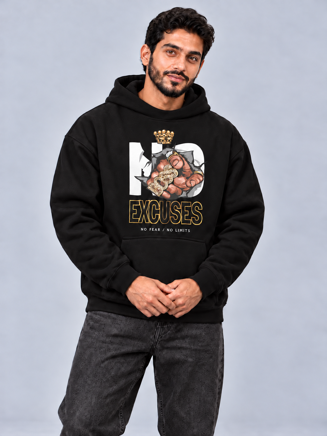 No Excuses - No Limits Oversized Black Hoodie