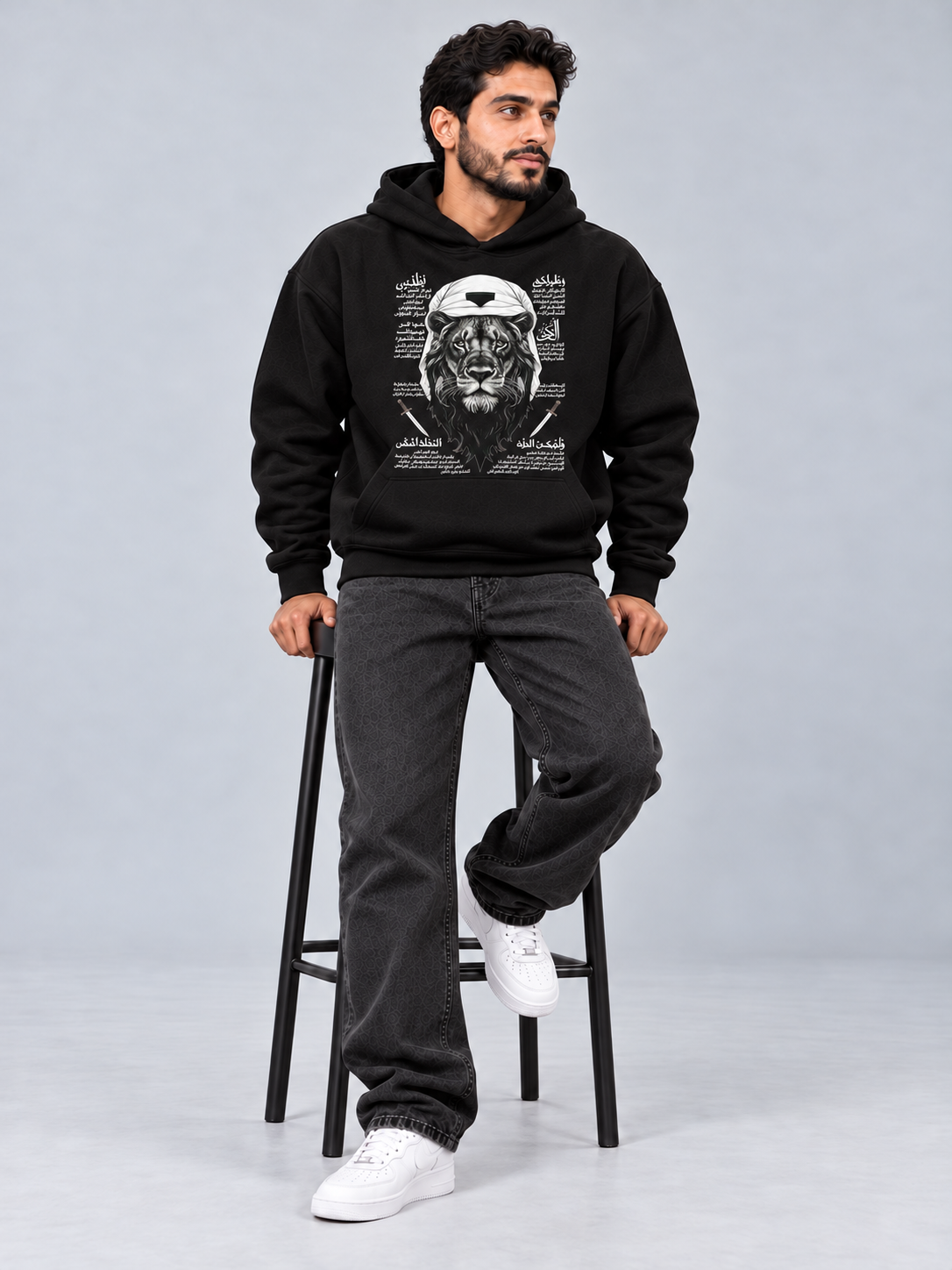 Roar Of Arabia Oversized Black Hoodie