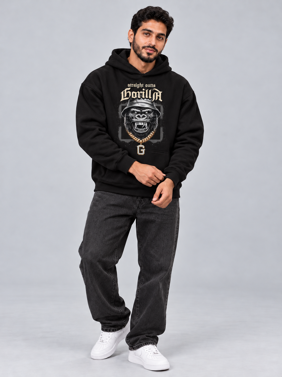 Straight Outta Gorilla Oversized Black Hoodie