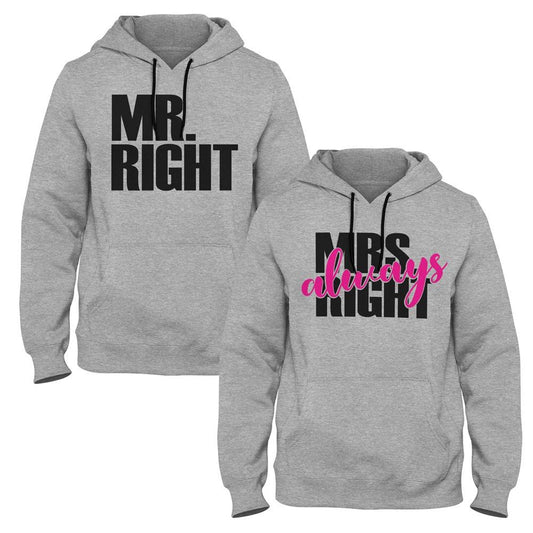 السيد Right & Mrs Always Right Couple Hoodies - Grey Edition